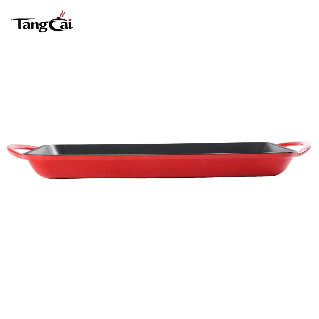 Classic Induction Stove Top Grill Plate Enamel Coated Cast Iron Gas Bbq Grill Griddle with Dual Assist Handles Fast Lead Time