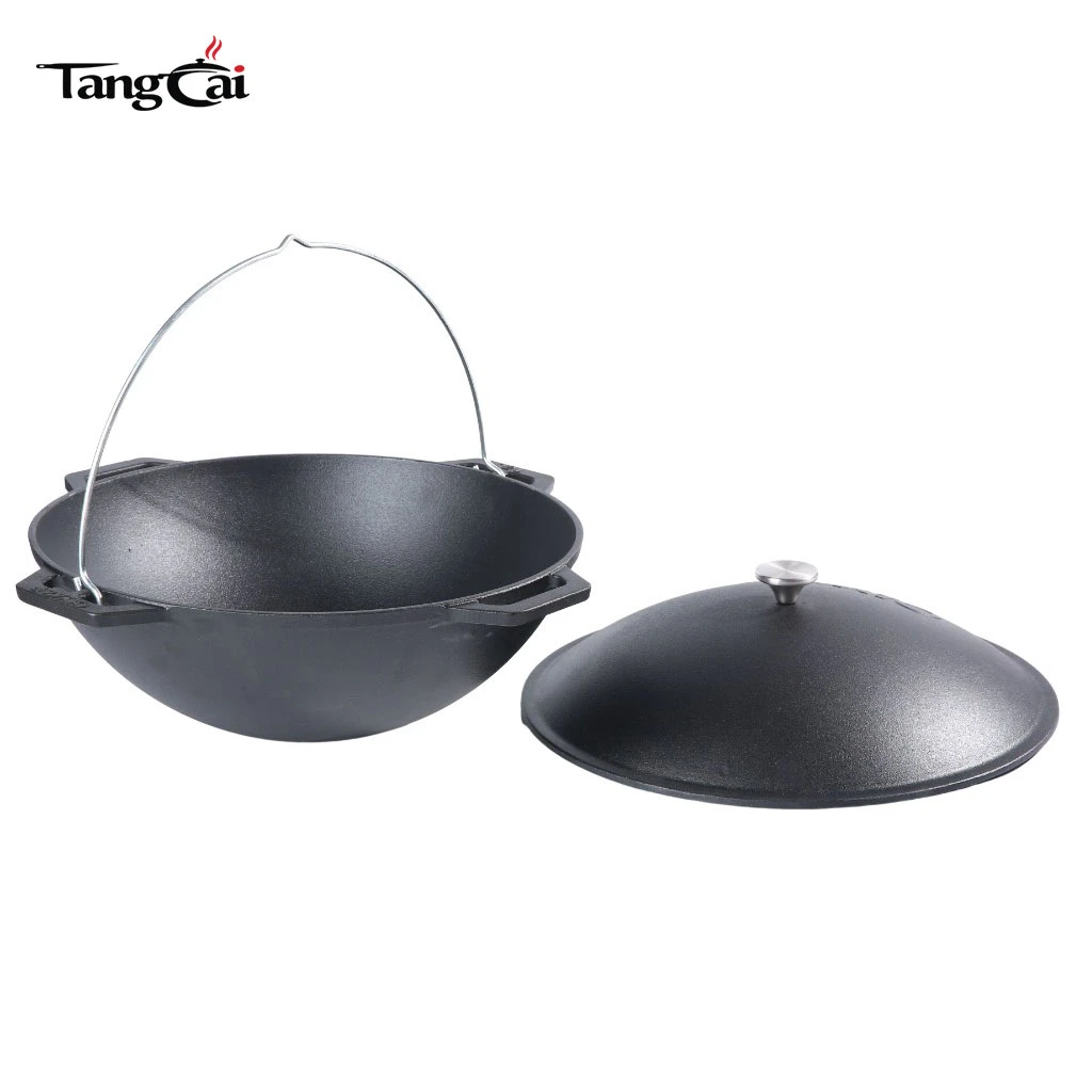 12L Cast Iron Kazan Pot - Large Capacity Cast Iron Cauldron for Outdoor Cooking