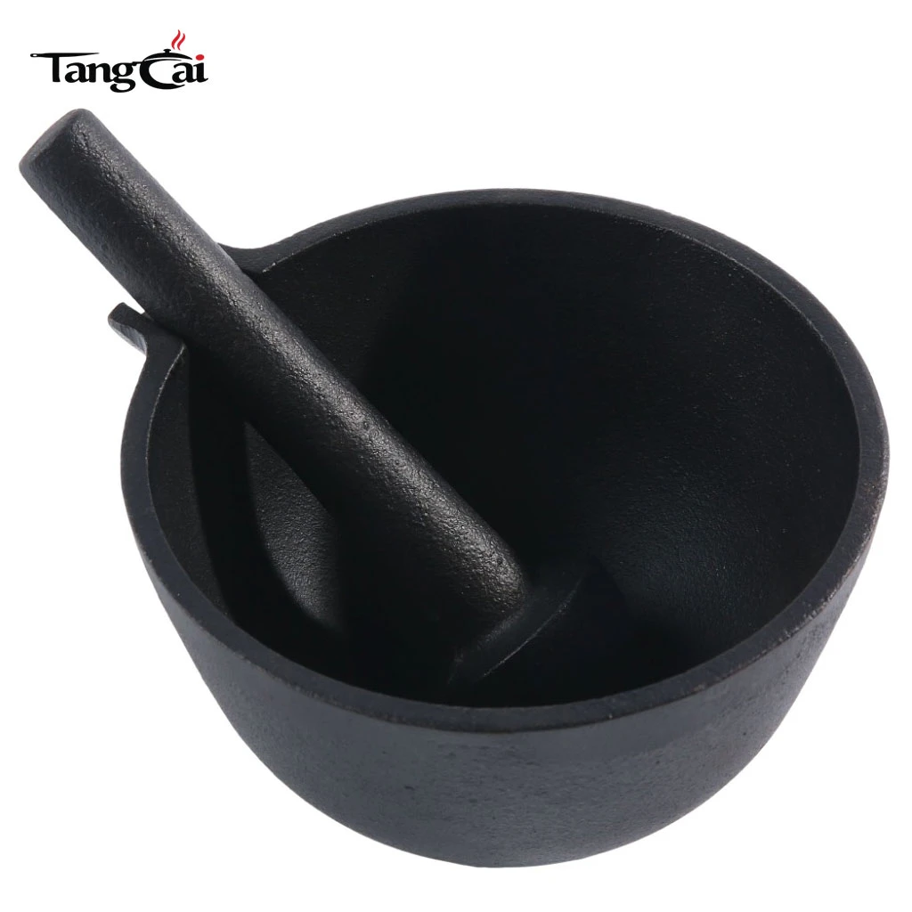 Factory Direct Sale Pre-seasoned Heavy Duty Large Cast Iron Mortar and Pestle With Pour Spout for Spices and Seeds