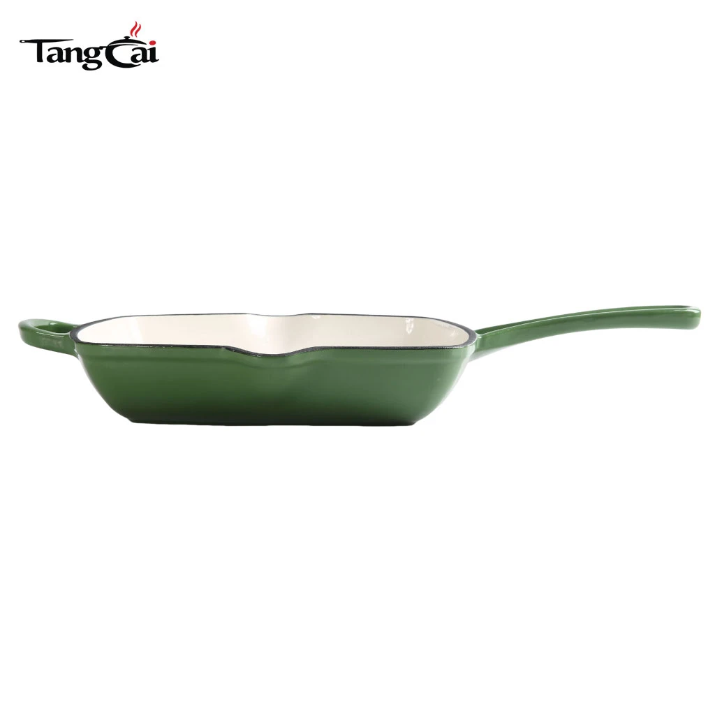 Square Enameled Cast Iron Steak Grill Pan - Square Skillet with Drip Spout, For All Cooktops, Perfect Grill Marks