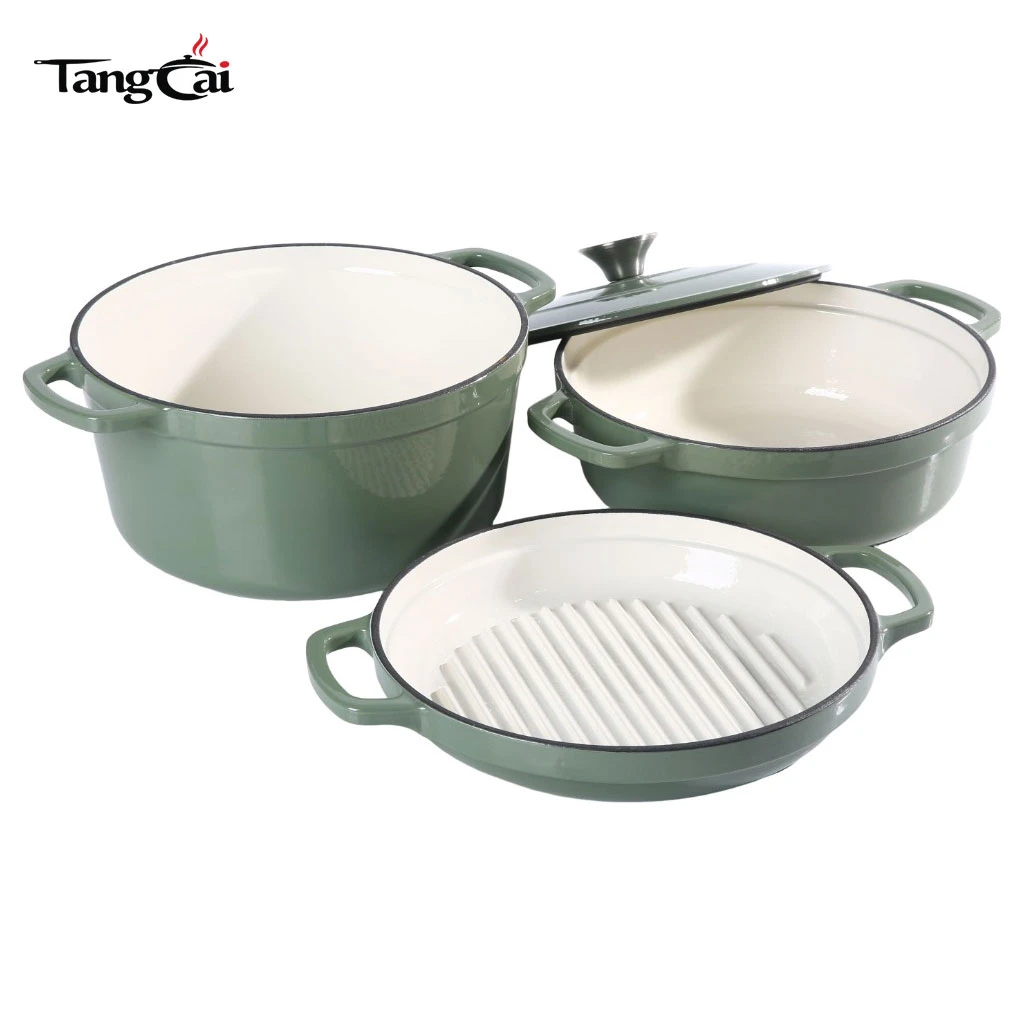 B2B Cookware Expert Hot Sale Stackable Enamel Cookware Set 3in1 5QT Pot with Lid 10inch Skillet 4QT Frying Pan with Lid
