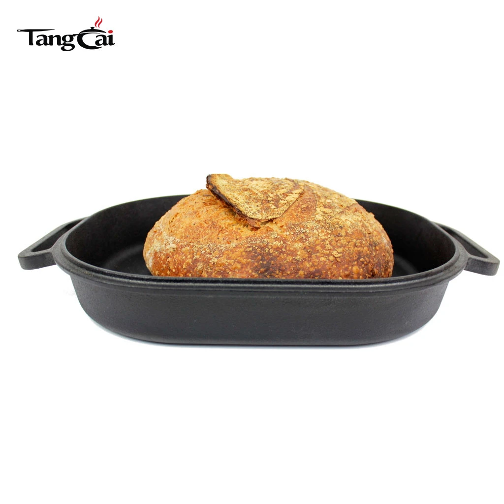 Factory Wholesale Oval Cast Iron Roasting Pan 2 in 1 High Domed Lid Turkey Roaster Rectangular Bread Baking Loaf Pan Set