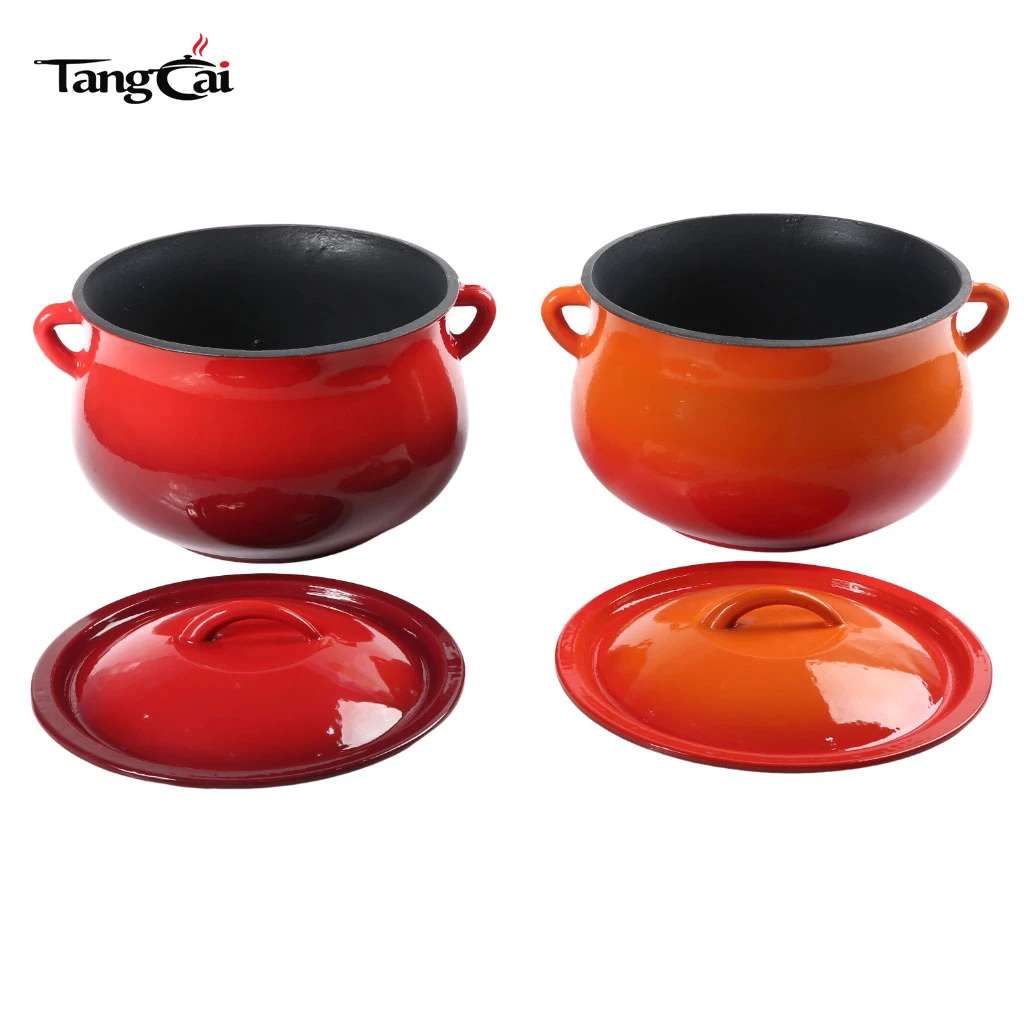 Multi-Purpose Orange Enameled 5QT Cast Iron Bean Pot Non-Stick Belly Cookware with Lid for Daily Kitchen Tasks