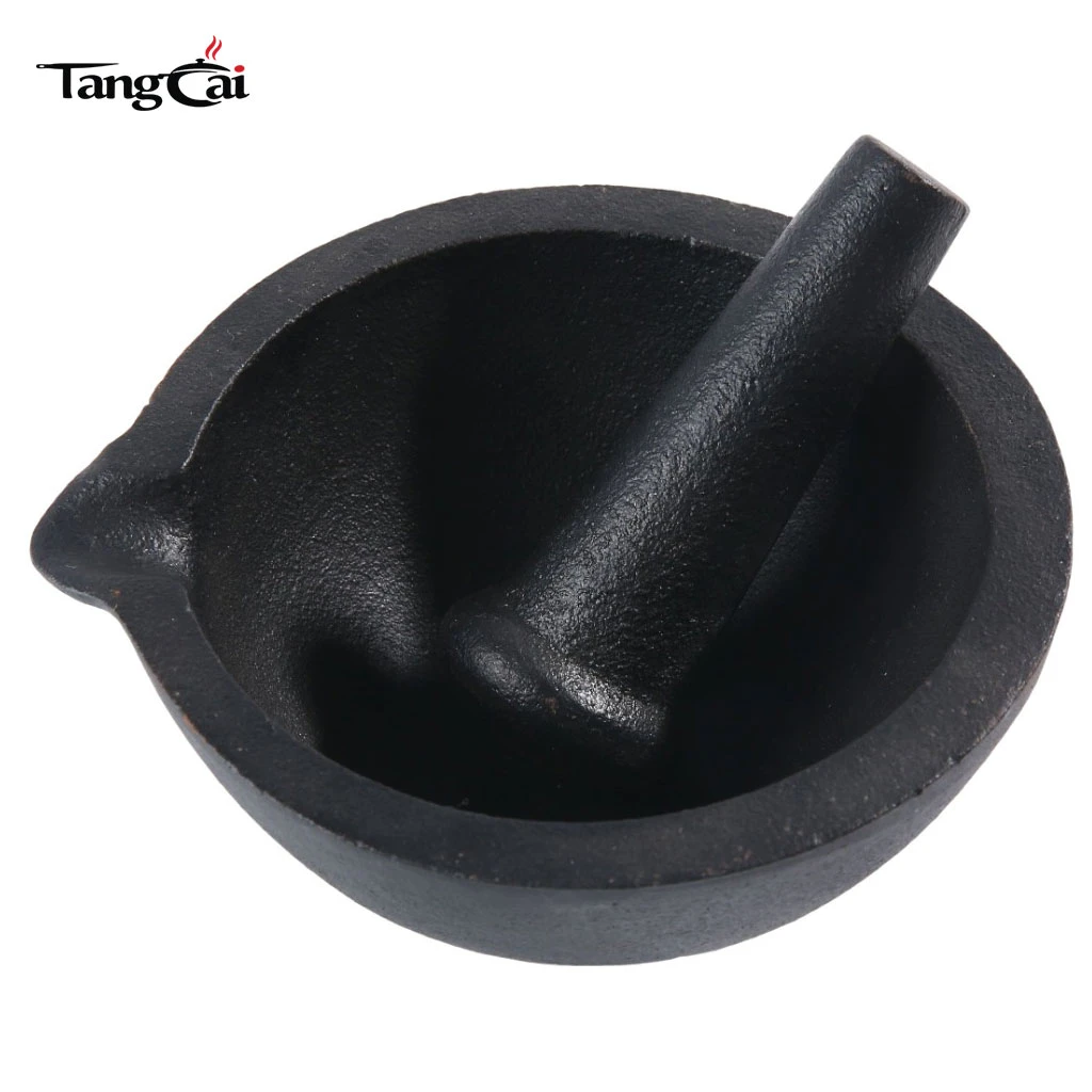 Factory Direct Sale Pre-seasoned Heavy Duty Large Cast Iron Mortar and Pestle With Pour Spout for Spices and Seeds