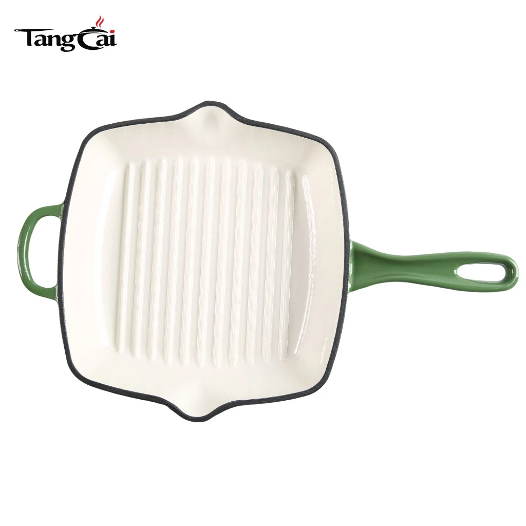 Square Enameled Cast Iron Steak Grill Pan - Square Skillet with Drip Spout, For All Cooktops, Perfect Grill Marks