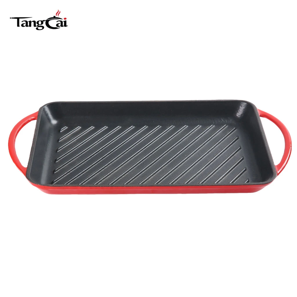 Classic Induction Stove Top Grill Plate Enamel Coated Cast Iron Gas Bbq Grill Griddle with Dual Assist Handles Fast Lead Time