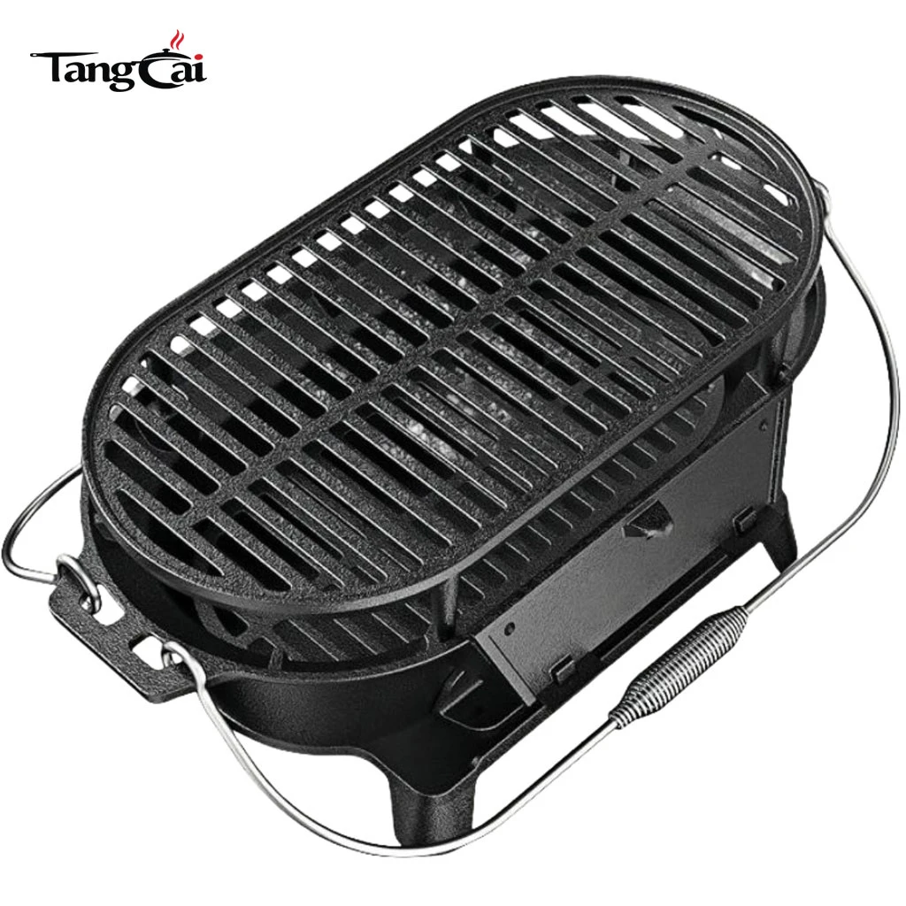 Source Factory Mini Camp Gear Small Portable Cast Iron Charcoal BBQ Grill Camping Stove Ideal for Indoor Outdoor Picnic Party