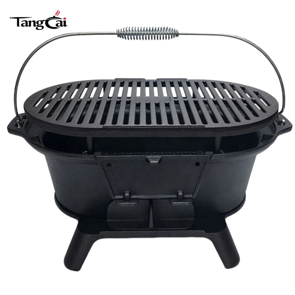 Source Factory Mini Camp Gear Small Portable Cast Iron Charcoal BBQ Grill Camping Stove Ideal for Indoor Outdoor Picnic Party
