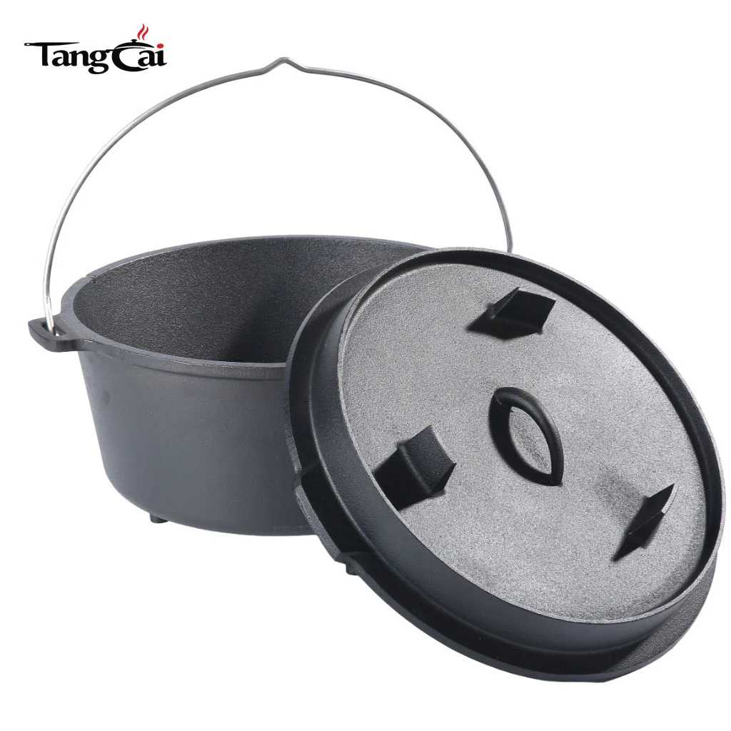 Factory Supply 6QT Cast Iron Dutch Oven Nonstick Camping Cooking Pot with Lid Heavy Duty Outdoor Cookware