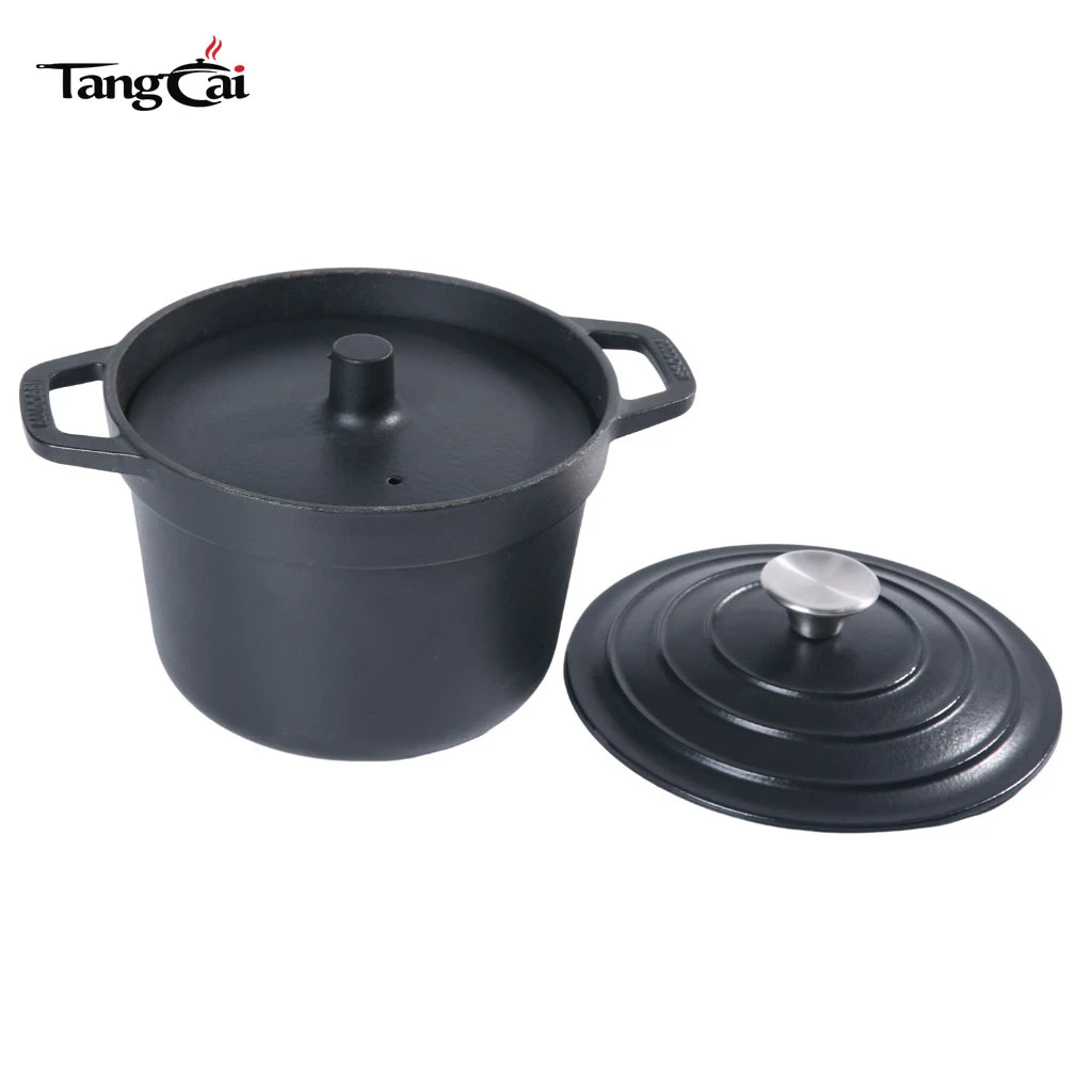 Nonstick Cast Iron Rice Cooker with Inner Lid, Tall Deep Body Rice Pot Excellent Heat Retention Keep Warm Design For Daily Meal