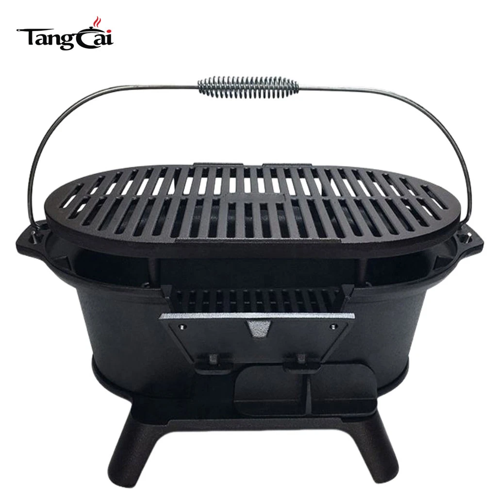 Source Factory Mini Camp Gear Small Portable Cast Iron Charcoal BBQ Grill Camping Stove Ideal for Indoor Outdoor Picnic Party