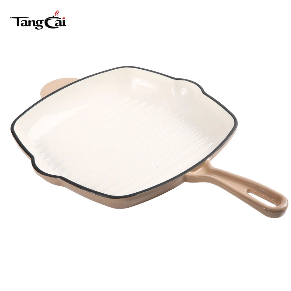 Casting Manufacturer Supply Enameled Cast Iron Steak Grill Pan Nonstick Square Grilling Pan Frying Pan Supermarket Quality
