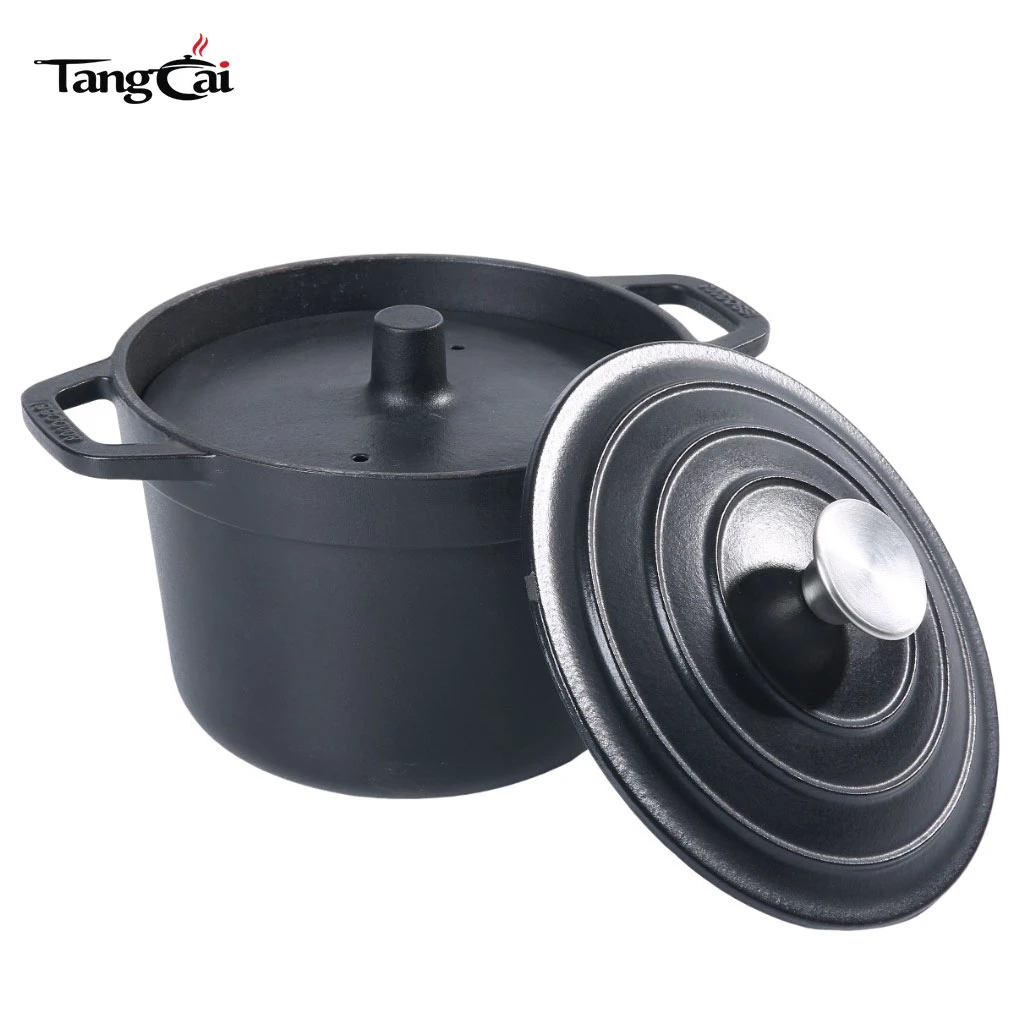 Nonstick Cast Iron Rice Cooker with Inner Lid, Tall Deep Body Rice Pot Excellent Heat Retention Keep Warm Design For Daily Meal