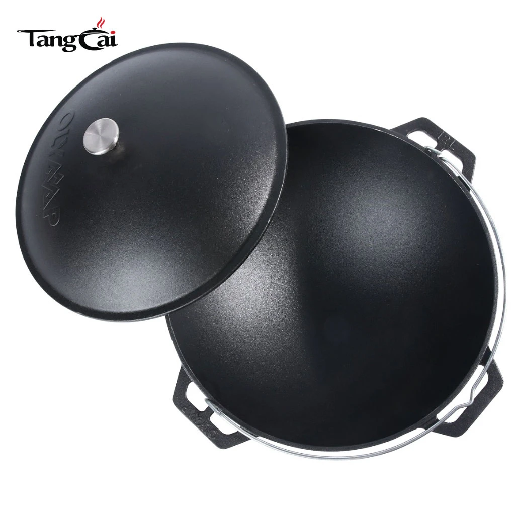 12L Cast Iron Kazan Pot - Large Capacity Cast Iron Cauldron for Outdoor Cooking
