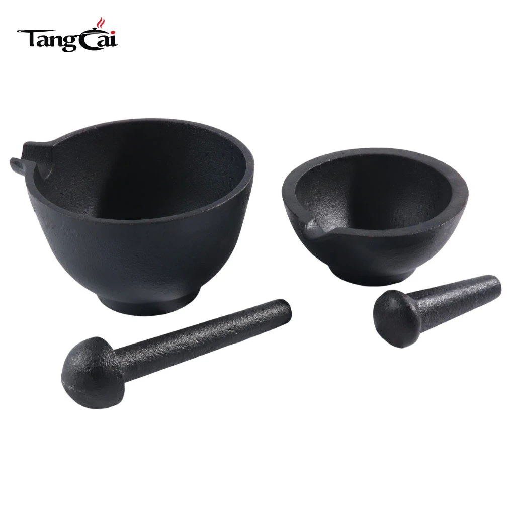 Factory Direct Sale Pre-seasoned Heavy Duty Large Cast Iron Mortar and Pestle With Pour Spout for Spices and Seeds