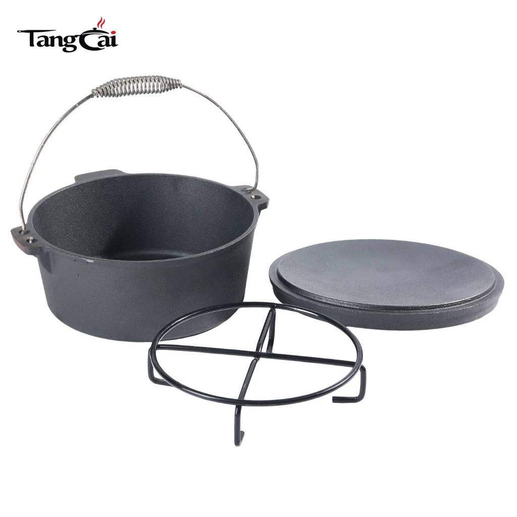 Outdoor Camping Nonstick Cast Iron Dutch Oven with 3 Legged Base & Pre-Seasoned Lifting Handle Metal Material