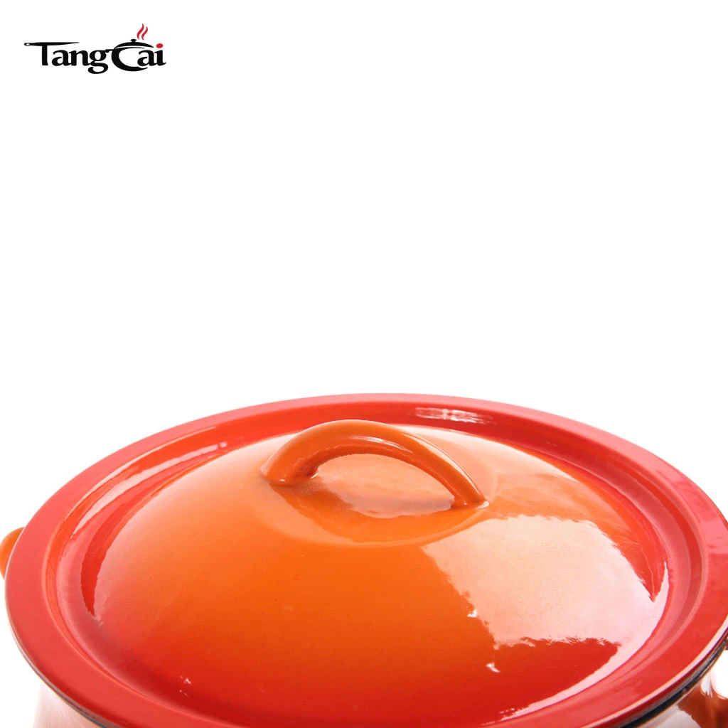 Multi-Purpose Orange Enameled 5QT Cast Iron Bean Pot Non-Stick Belly Cookware with Lid for Daily Kitchen Tasks