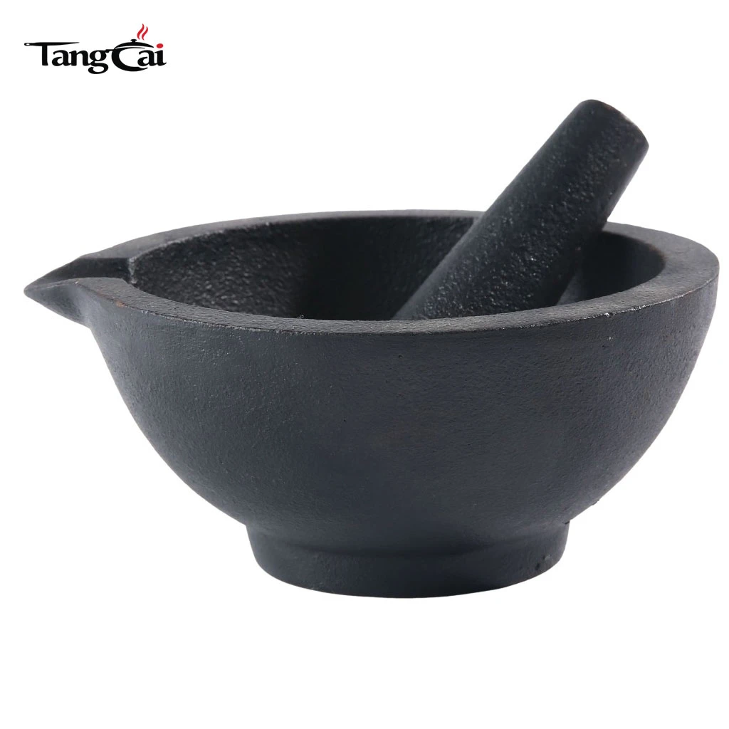Factory Direct Sale Pre-seasoned Heavy Duty Large Cast Iron Mortar and Pestle With Pour Spout for Spices and Seeds