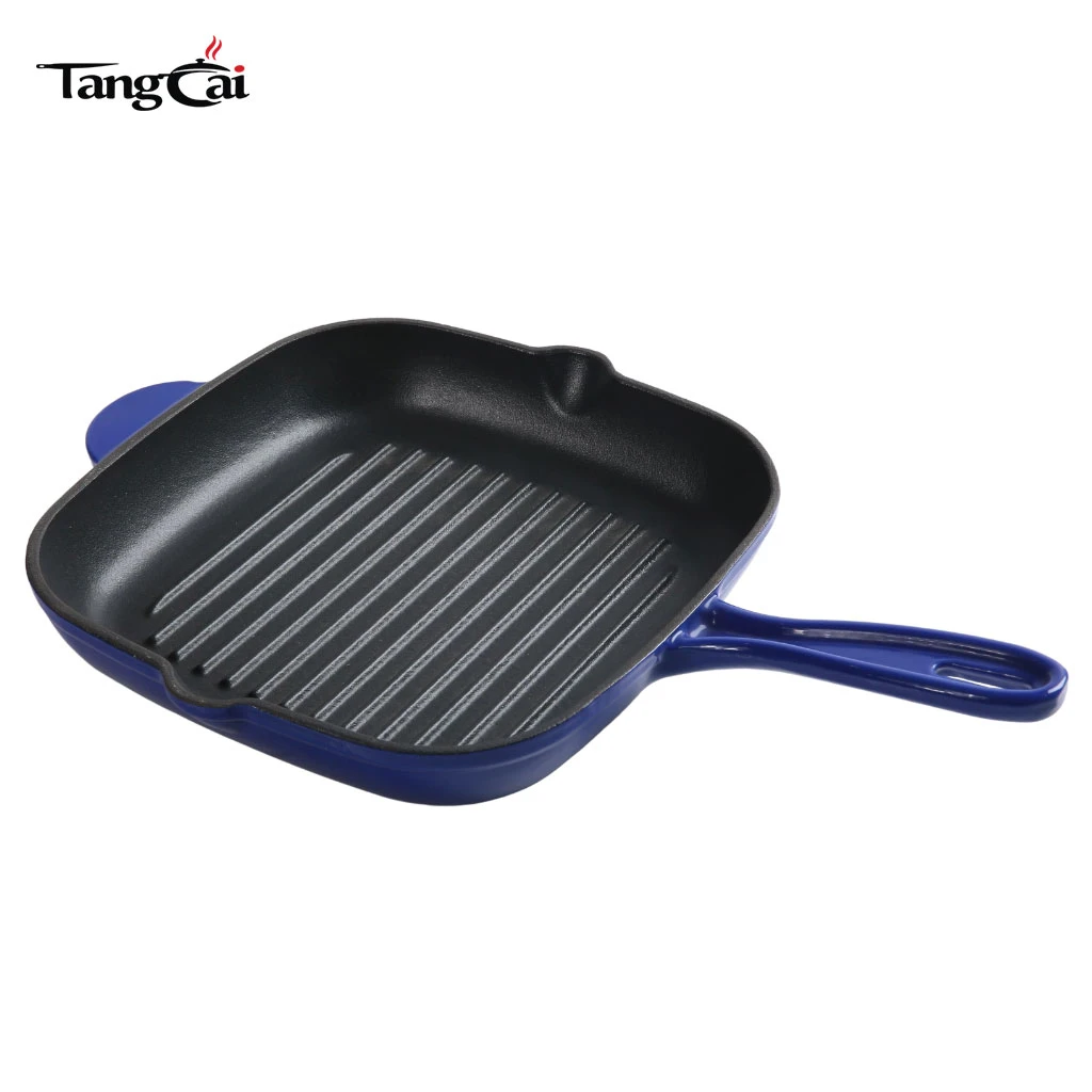 Casting Manufacturer Supply Enameled Cast Iron Steak Grill Pan Nonstick Square Grilling Pan Frying Pan Supermarket Quality