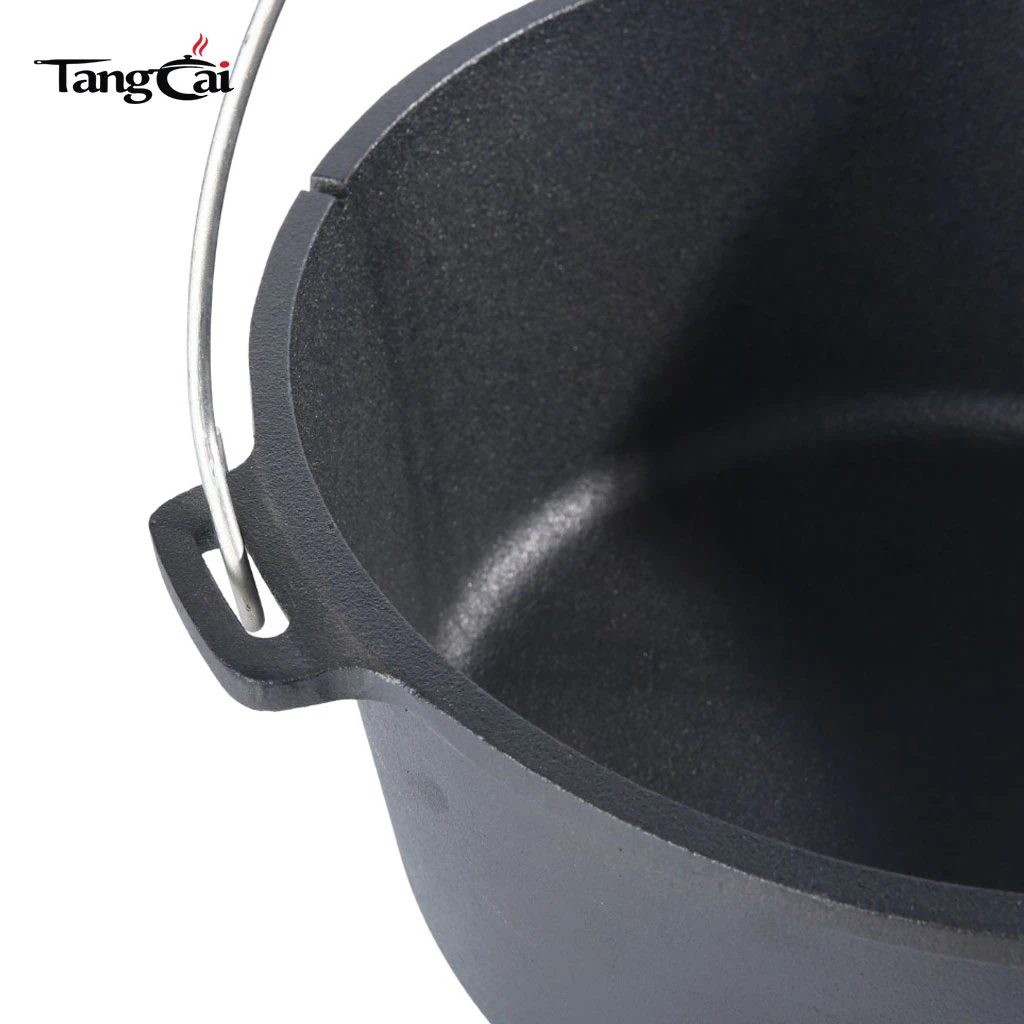 Outdoor Camping Nonstick Cast Iron Dutch Oven with 3 Legged Base & Pre-Seasoned Lifting Handle Metal Material
