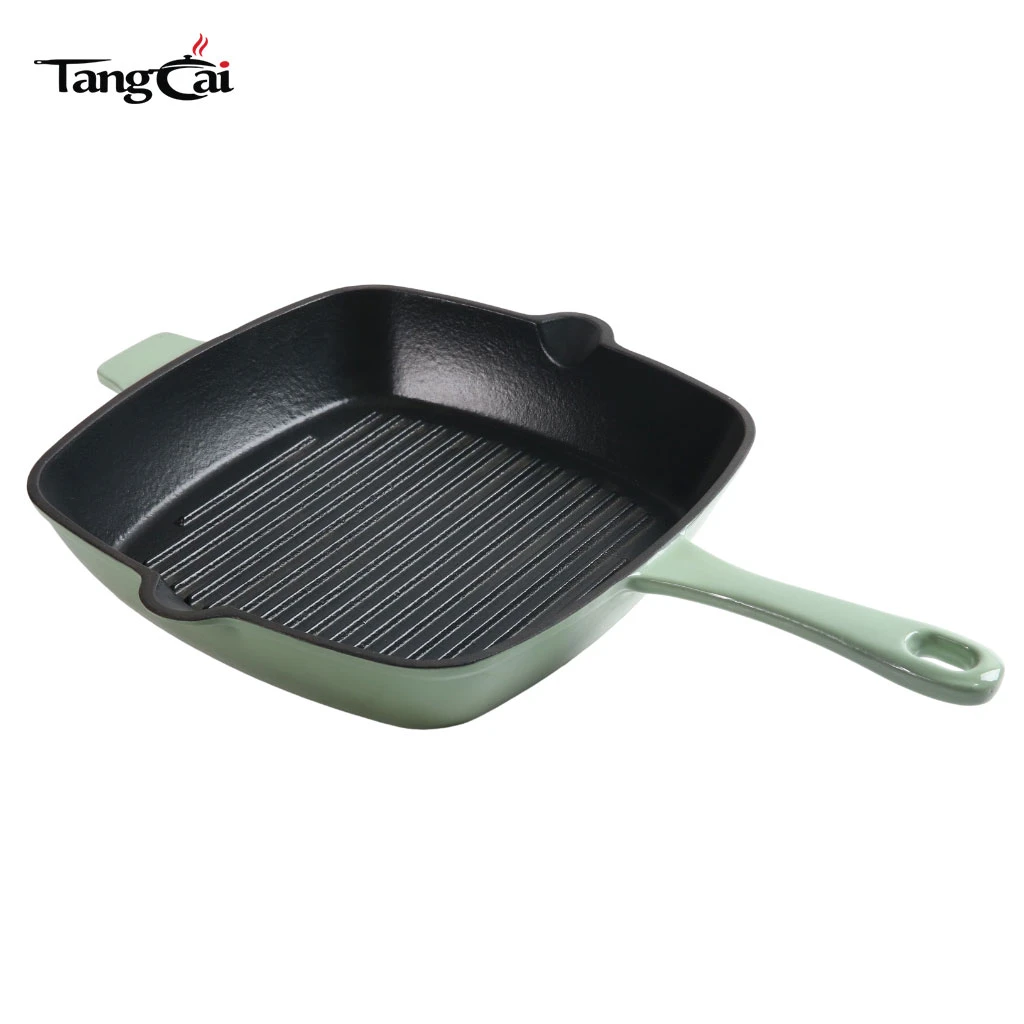 Casting Manufacturer Supply Enameled Cast Iron Steak Grill Pan Nonstick Square Grilling Pan Frying Pan Supermarket Quality