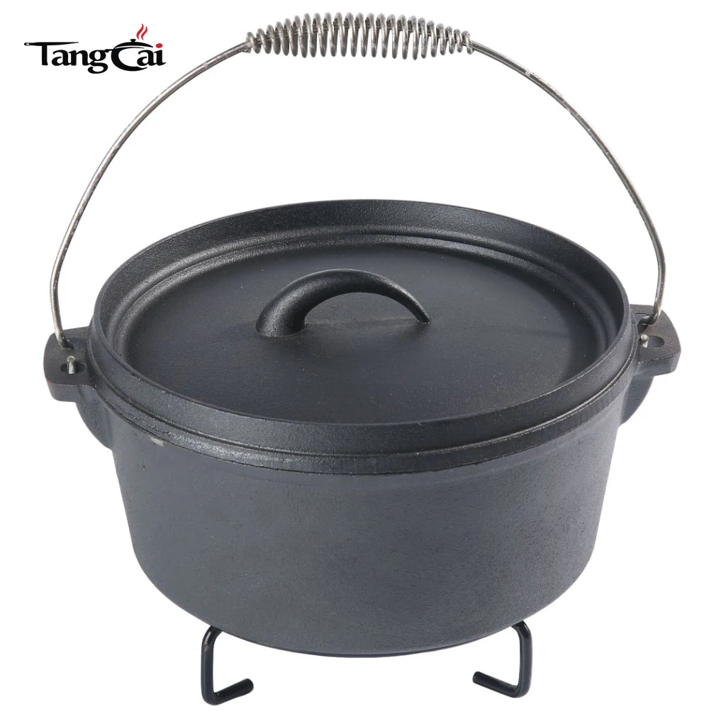 Outdoor Camping Nonstick Cast Iron Dutch Oven with 3 Legged Base & Pre-Seasoned Lifting Handle Metal Material