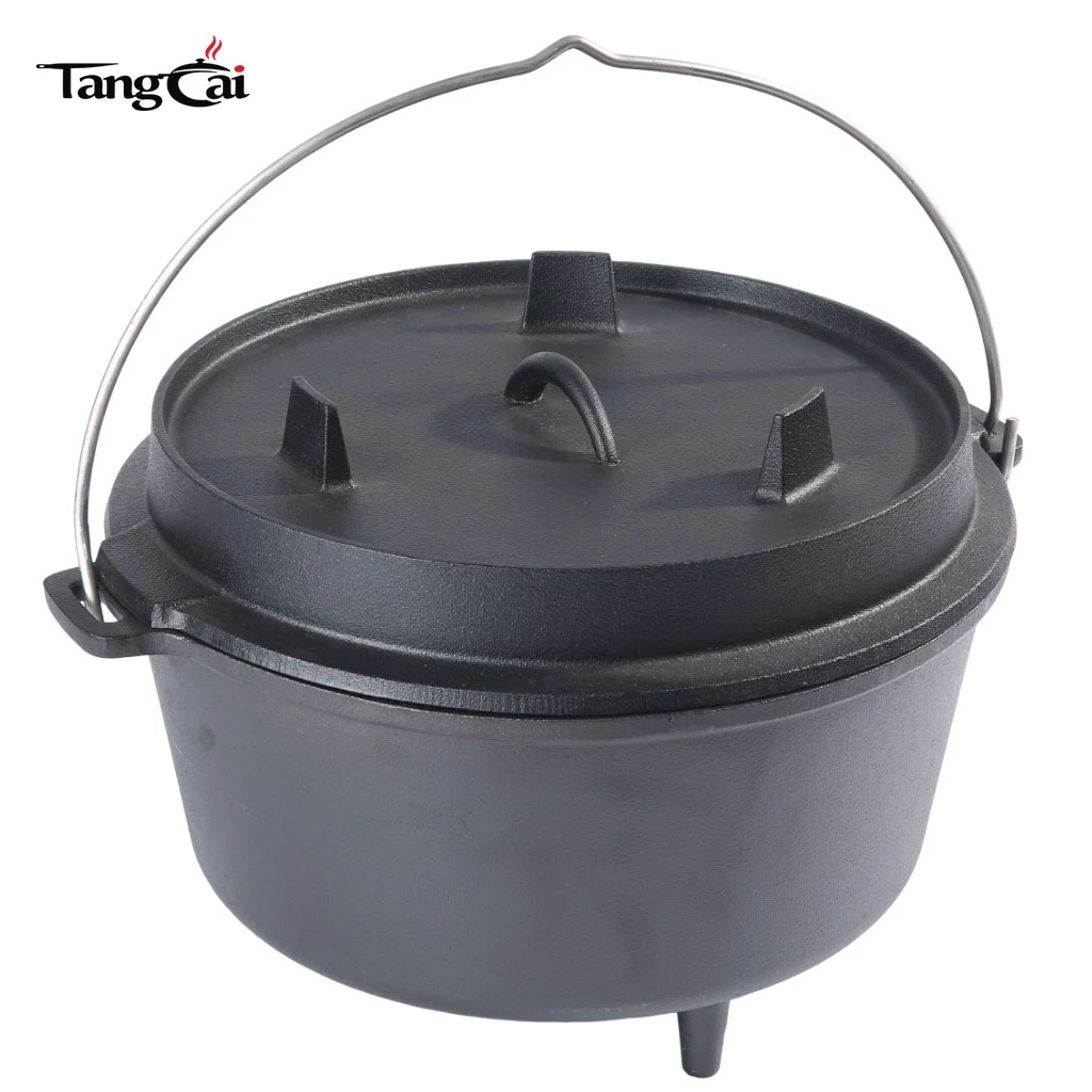 Factory Supply 6QT Cast Iron Dutch Oven Nonstick Camping Cooking Pot with Lid Heavy Duty Outdoor Cookware