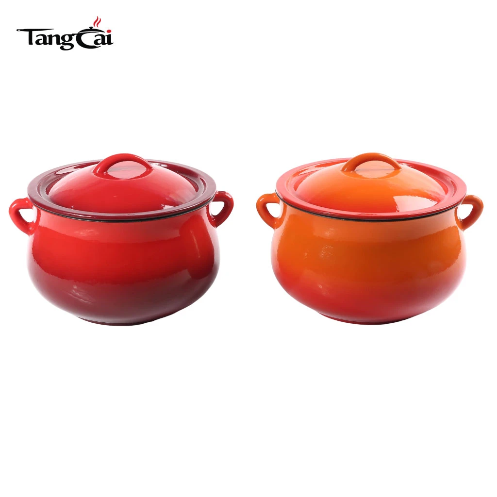 Multi-Purpose Orange Enameled 5QT Cast Iron Bean Pot Non-Stick Belly Cookware with Lid for Daily Kitchen Tasks