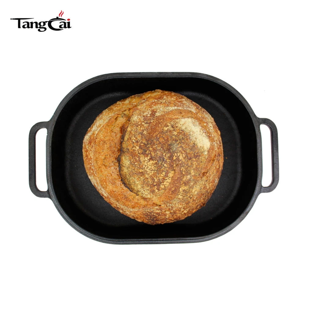Factory Wholesale Oval Cast Iron Roasting Pan 2 in 1 High Domed Lid Turkey Roaster Rectangular Bread Baking Loaf Pan Set