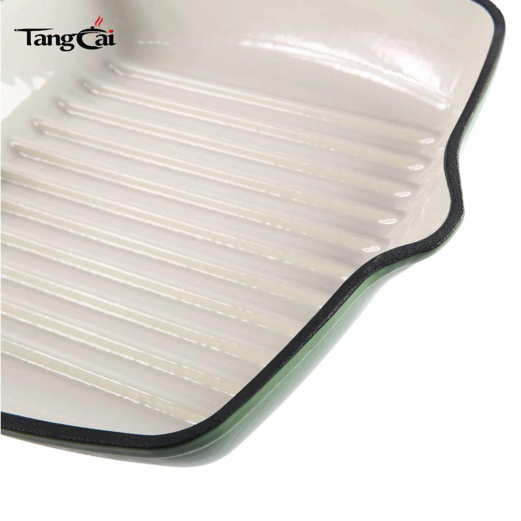 Square Enameled Cast Iron Steak Grill Pan - Square Skillet with Drip Spout, For All Cooktops, Perfect Grill Marks