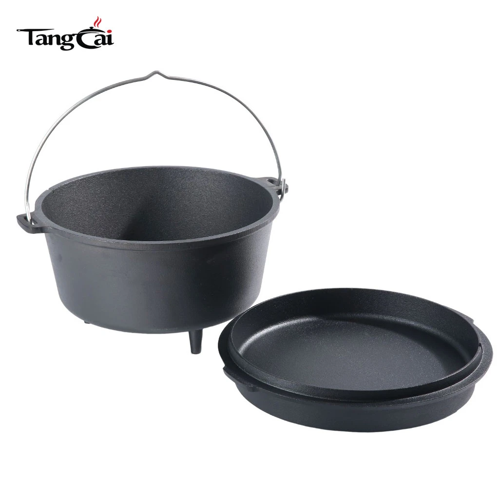 Factory Supply 6QT Cast Iron Dutch Oven Nonstick Camping Cooking Pot with Lid Heavy Duty Outdoor Cookware