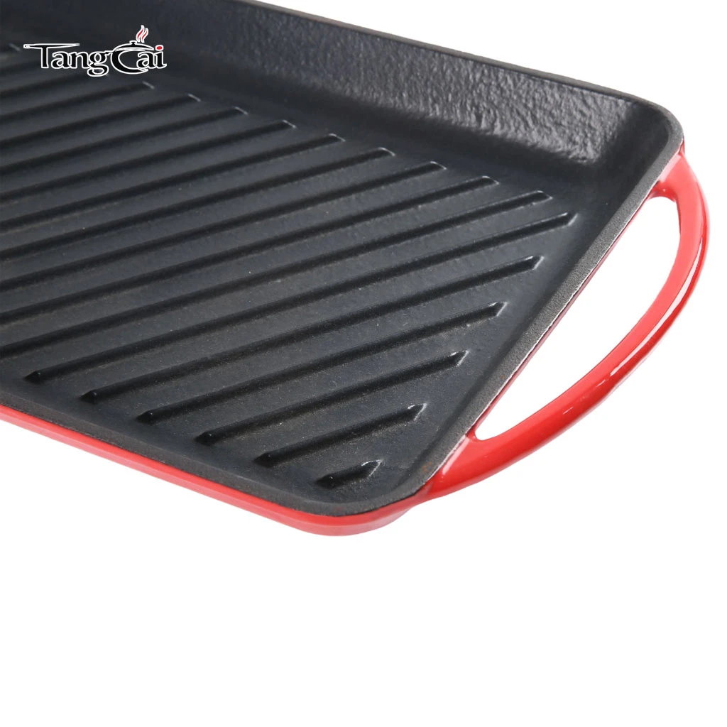 Classic Induction Stove Top Grill Plate Enamel Coated Cast Iron Gas Bbq Grill Griddle with Dual Assist Handles Fast Lead Time
