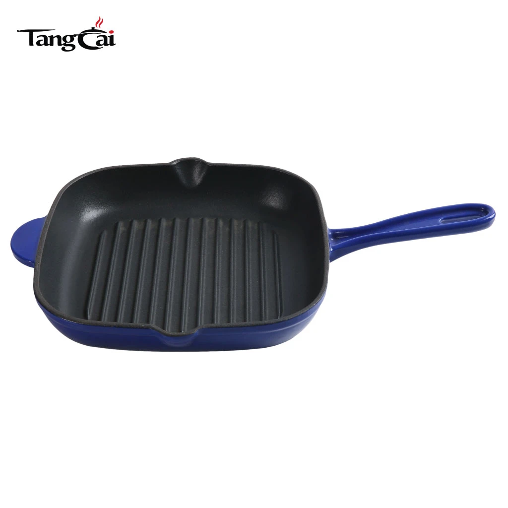 Casting Manufacturer Supply Enameled Cast Iron Steak Grill Pan Nonstick Square Grilling Pan Frying Pan Supermarket Quality