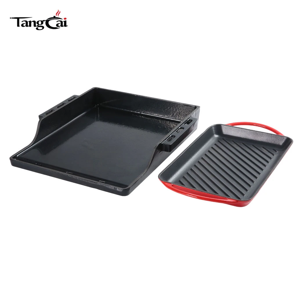 Classic Induction Stove Top Grill Plate Enamel Coated Cast Iron Gas Bbq Grill Griddle with Dual Assist Handles Fast Lead Time