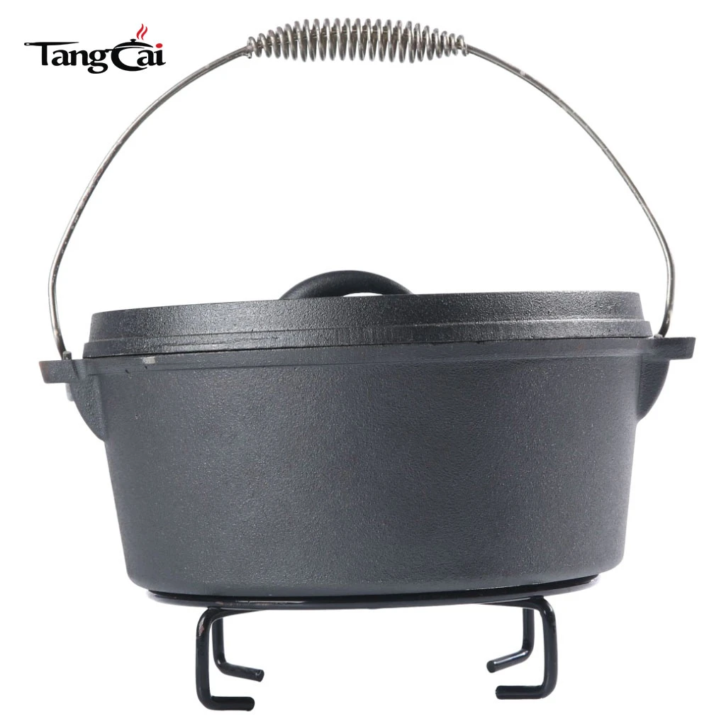 Outdoor Camping Nonstick Cast Iron Dutch Oven with 3 Legged Base & Pre-Seasoned Lifting Handle Metal Material