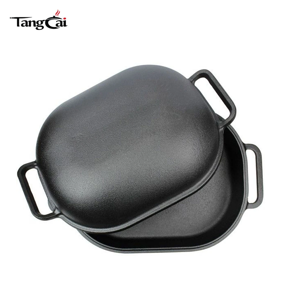 Factory Wholesale Oval Cast Iron Roasting Pan 2 in 1 High Domed Lid Turkey Roaster Rectangular Bread Baking Loaf Pan Set