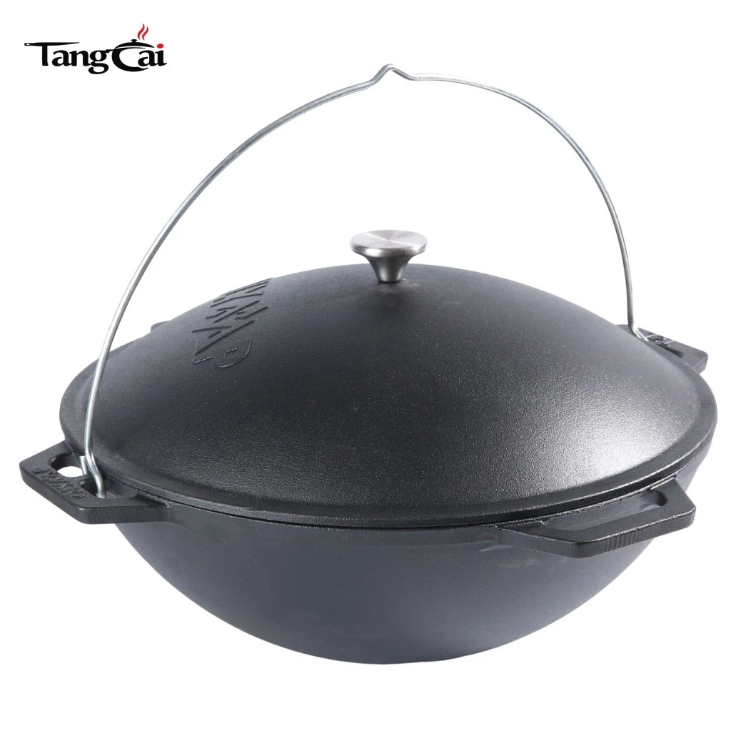 12L Cast Iron Kazan Pot - Large Capacity Cast Iron Cauldron for Outdoor Cooking