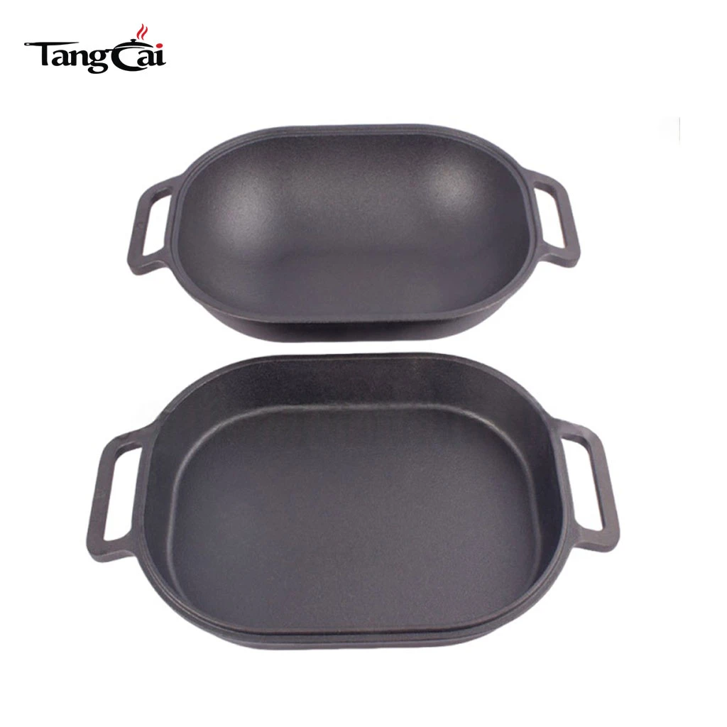 Factory Wholesale Oval Cast Iron Roasting Pan 2 in 1 High Domed Lid Turkey Roaster Rectangular Bread Baking Loaf Pan Set