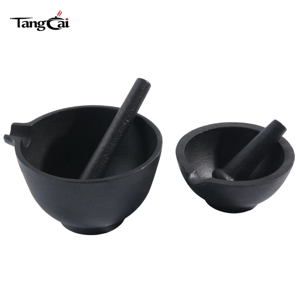 Factory Direct Sale Pre-seasoned Heavy Duty Large Cast Iron Mortar and Pestle With Pour Spout for Spices and Seeds