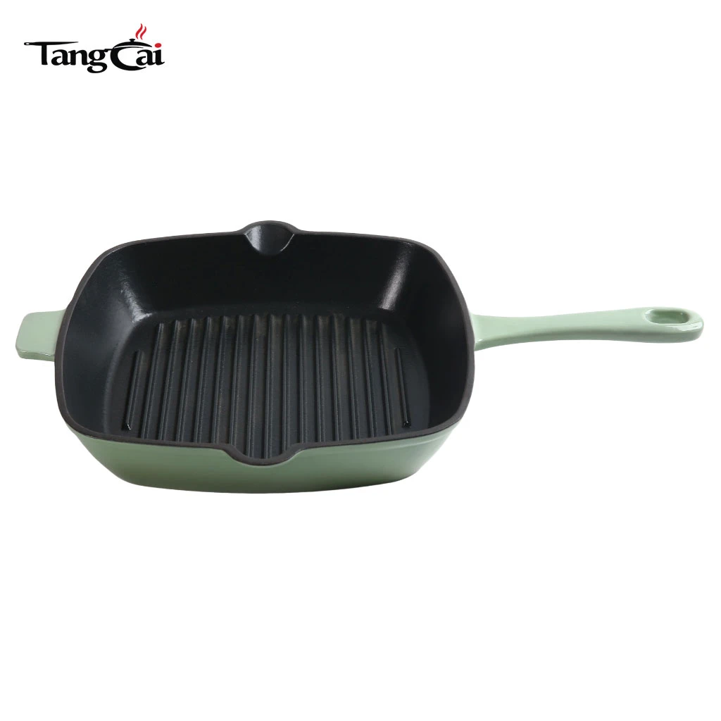 Casting Manufacturer Supply Enameled Cast Iron Steak Grill Pan Nonstick Square Grilling Pan Frying Pan Supermarket Quality
