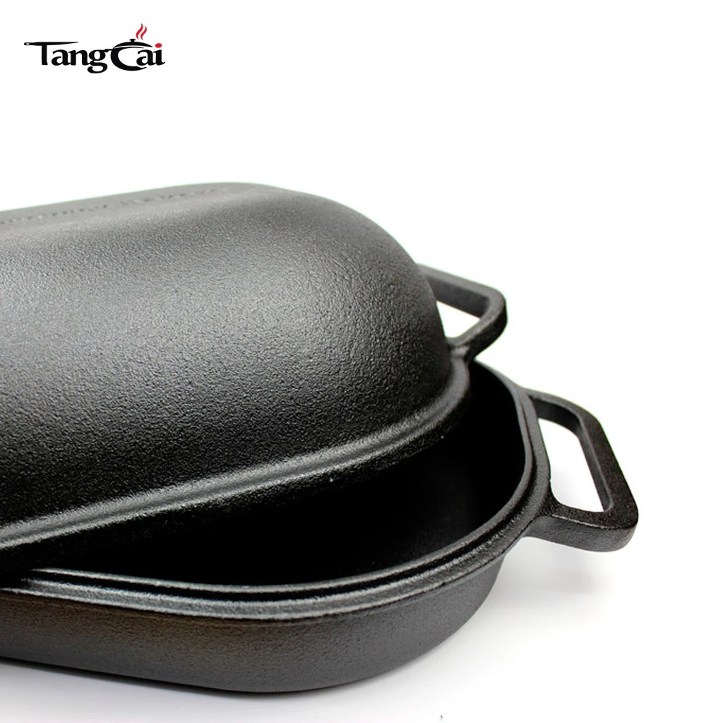 Factory Wholesale Oval Cast Iron Roasting Pan 2 in 1 High Domed Lid Turkey Roaster Rectangular Bread Baking Loaf Pan Set