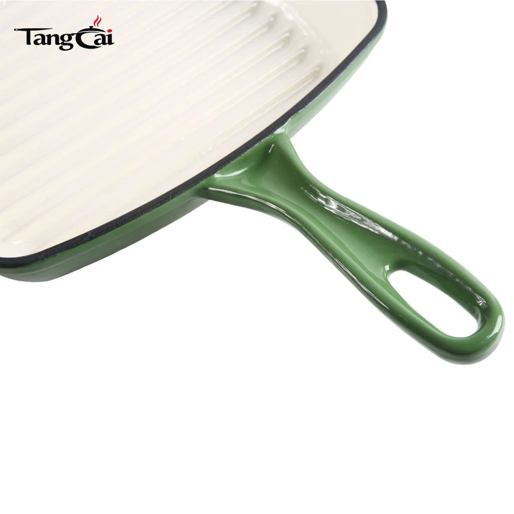 Square Enameled Cast Iron Steak Grill Pan - Square Skillet with Drip Spout, For All Cooktops, Perfect Grill Marks