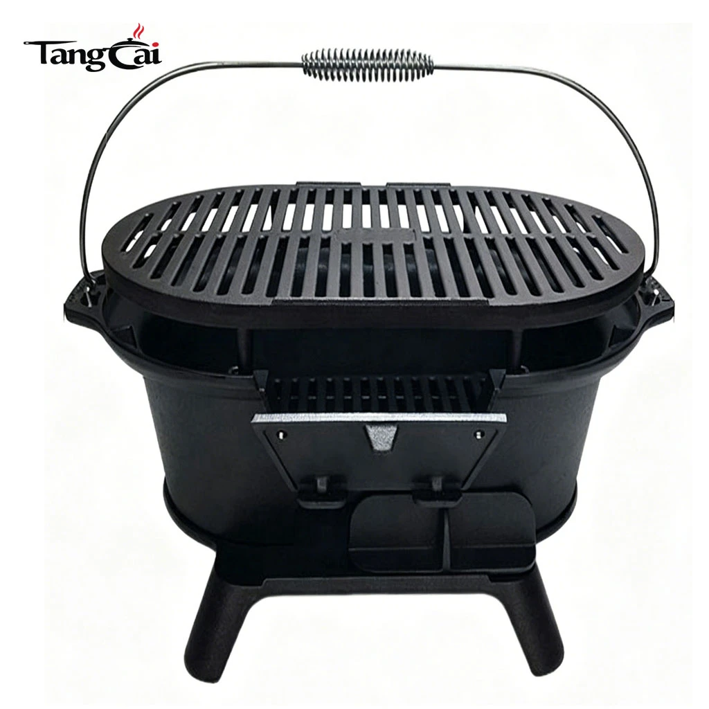 Source Factory Mini Camp Gear Small Portable Cast Iron Charcoal BBQ Grill Camping Stove Ideal for Indoor Outdoor Picnic Party