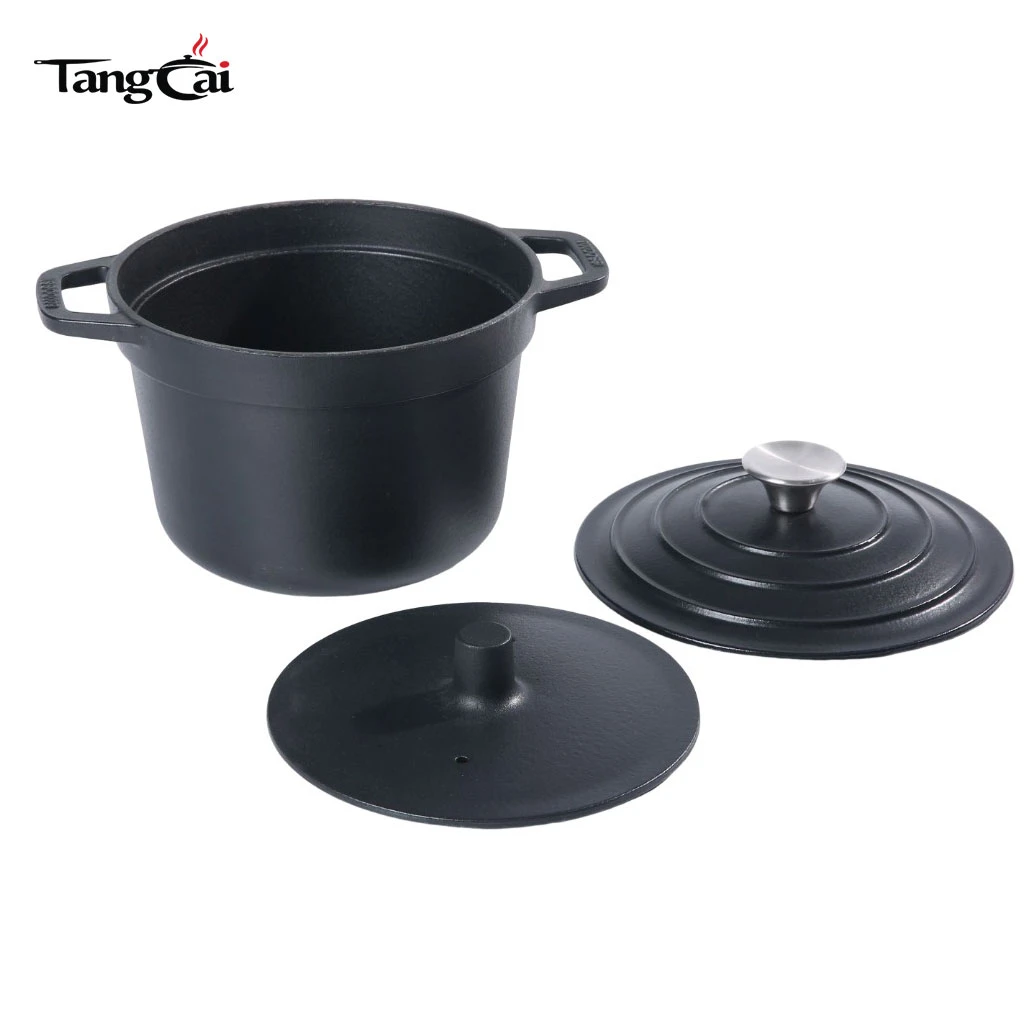 Nonstick Cast Iron Rice Cooker with Inner Lid, Tall Deep Body Rice Pot Excellent Heat Retention Keep Warm Design For Daily Meal