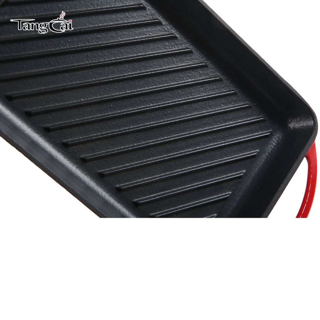 Classic Induction Stove Top Grill Plate Enamel Coated Cast Iron Gas Bbq Grill Griddle with Dual Assist Handles Fast Lead Time
