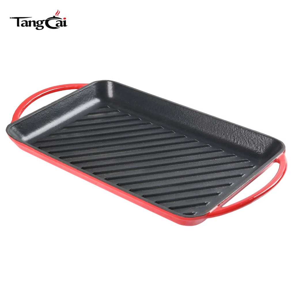 Classic Induction Stove Top Grill Plate Enamel Coated Cast Iron Gas Bbq Grill Griddle with Dual Assist Handles Fast Lead Time