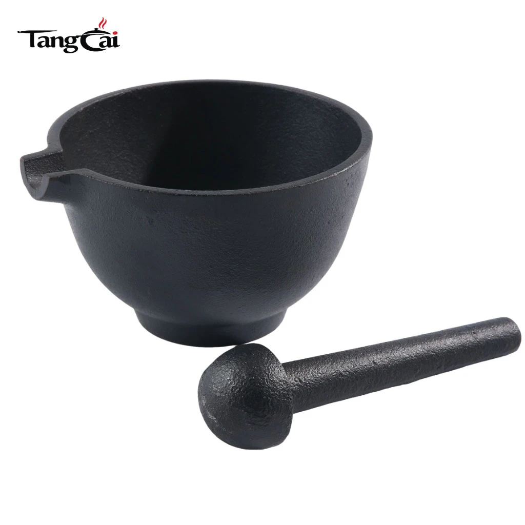Factory Direct Sale Pre-seasoned Heavy Duty Large Cast Iron Mortar and Pestle With Pour Spout for Spices and Seeds