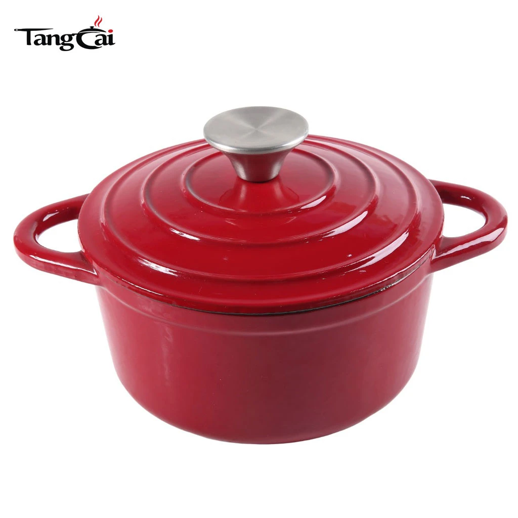 Red Enamel Cast Iron Dutch Oven 4.5L Capacity Deep Cooking Pot For Braising Stewing Roasting