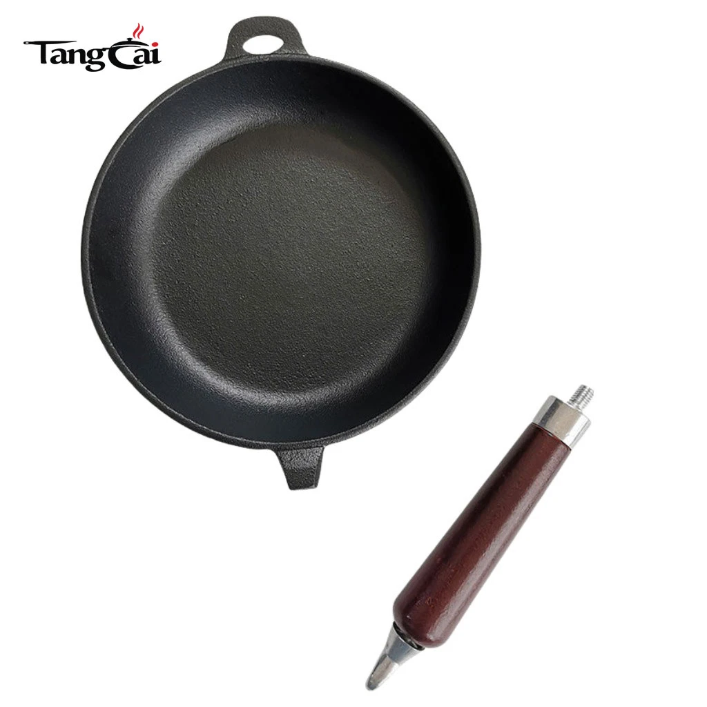Factory Wholesale Camping Fry Pan Detachable Handle Non-Stick Cast Iron Skillet Set With Wooden Handle
