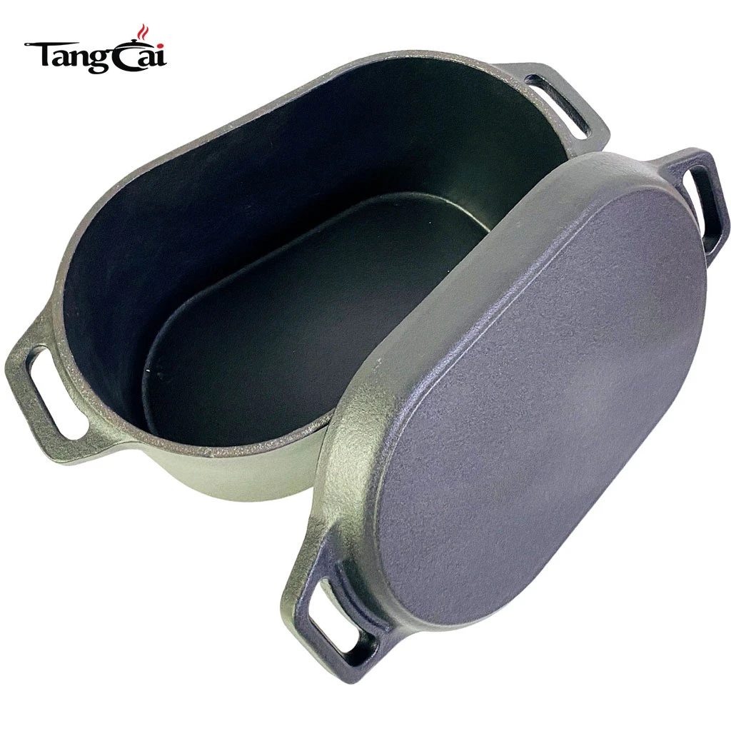 2in1 PreSeasoned Cast Iron Dutch Oven with Skillet Lid Loop Handles Heavy Bake Pan for Bread Baking Frying Camping BBQ Grilling